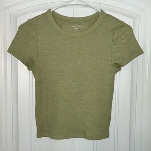 American Eagle Outfitters Olive Green Ribbed T-Shirt Small